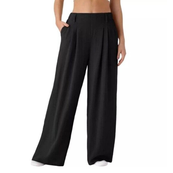 Halara Waffle Black High Waist Wide Leg Flowy Palazzo Casual Pants Size XL - Picture 3 of 6